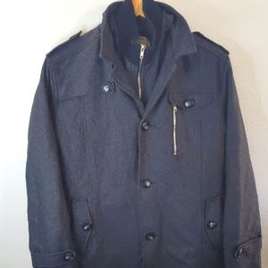 Puffer Black Jacket military Retro 70's Y2K Wool Blend L